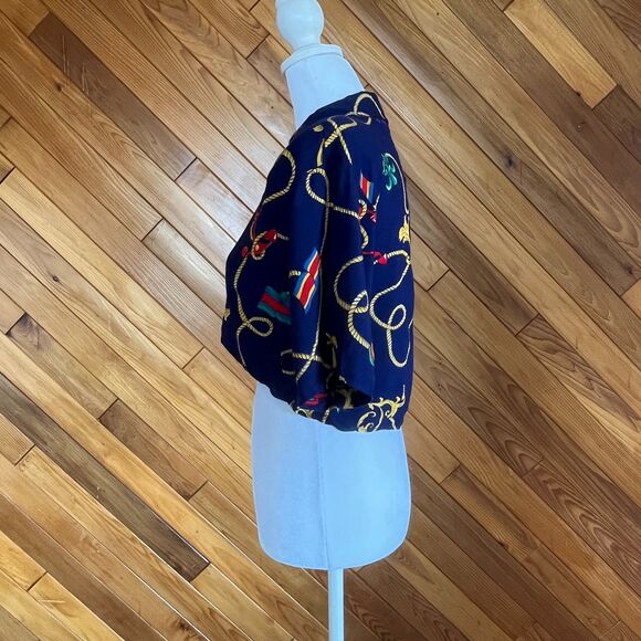 Vintage 80s/90s Navy Blue Nautical Button Up Crop Top - Picture 4 of 5